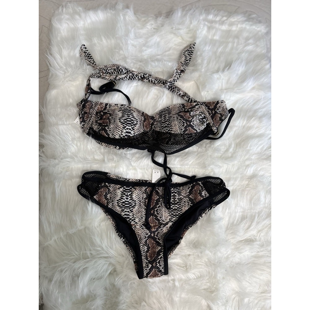 Peddney Women's Snake Print 2 Piece Swim Mesh Suit Bikini Sz Small New